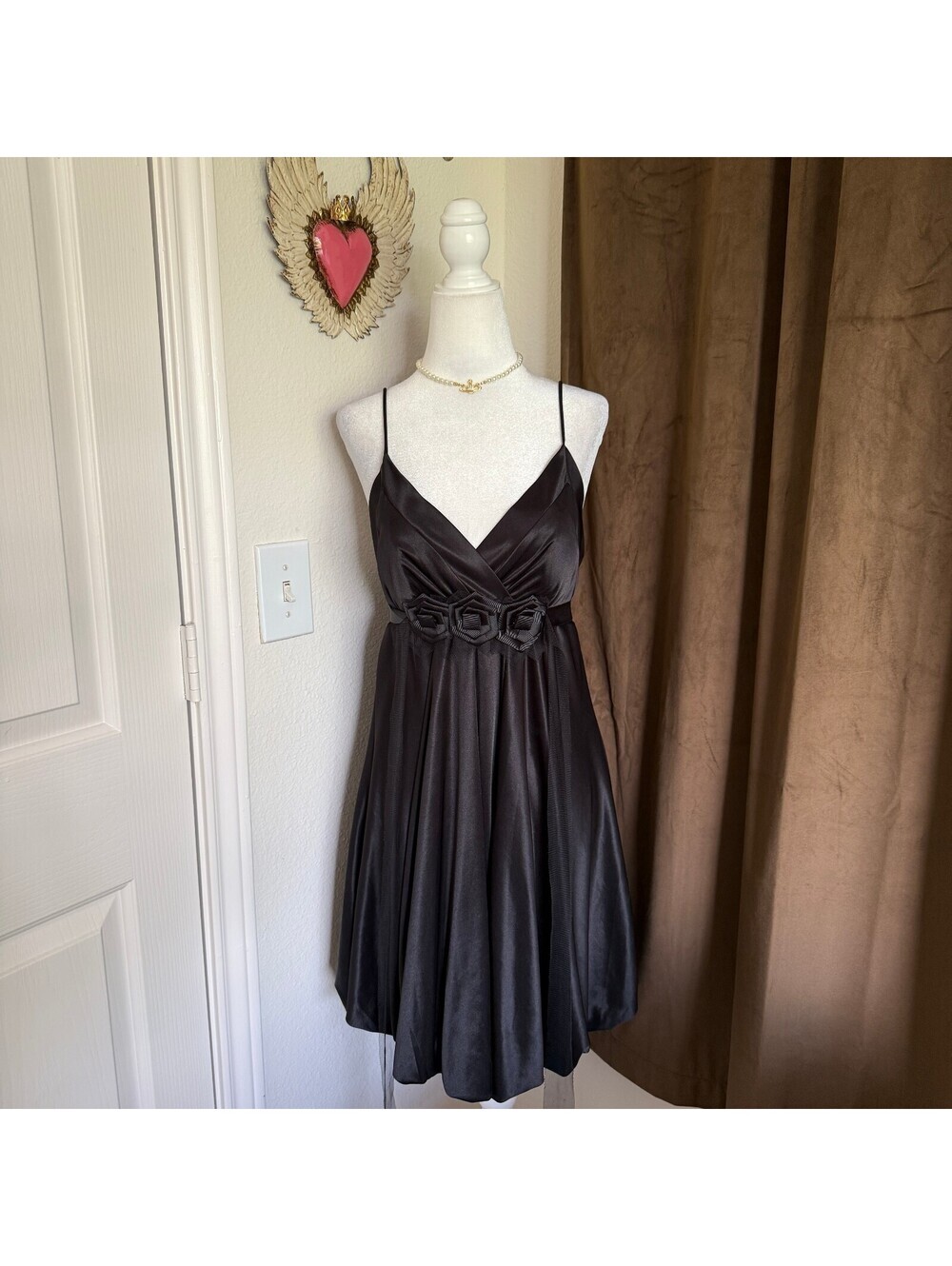 La Scala USA Y2K Era 2000s Romantic Bubble Hem Black Mini Dress